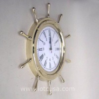 Brass Ship Wheel W/Clock