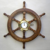 Wooden Ship Wheel Porthole Clock